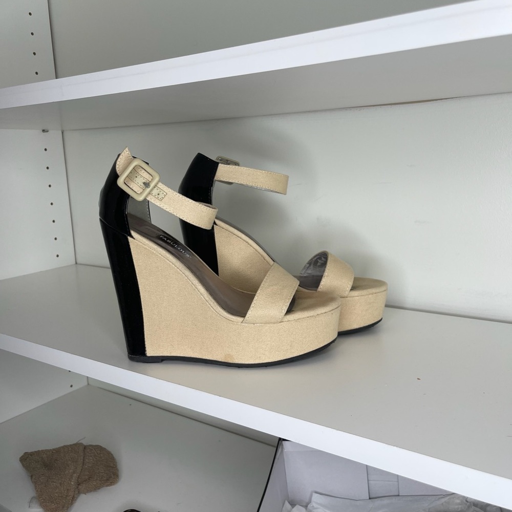 JustFab - Cream Emmeline Wedge Sandals